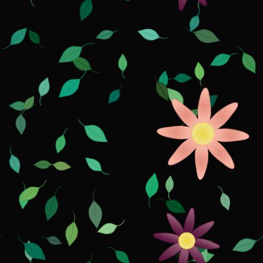 Serbest kompozisyonda yeşil yapraklı çiçekler, vektör illüstrasyonu