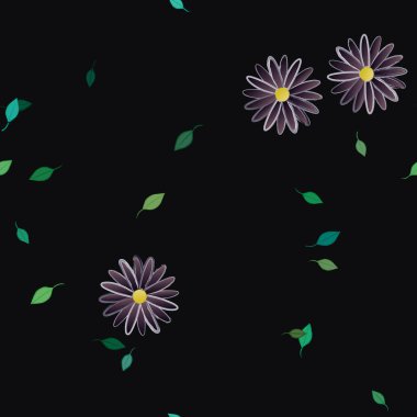 Basit çiçek ve yeşil yapraklı tasarım kompozisyonu, vektör illüstrasyonu