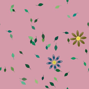 Basit renkli çiçekler ve yeşil yapraklı vektör şablonu