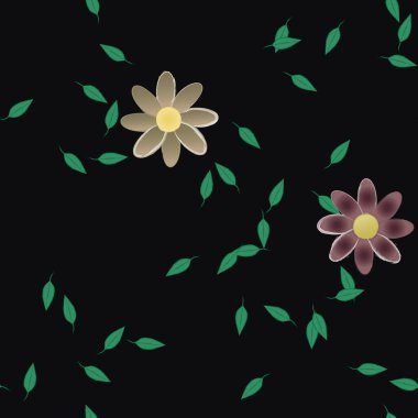 Serbest kompozisyonda yeşil yapraklı çiçekler, vektör illüstrasyonu