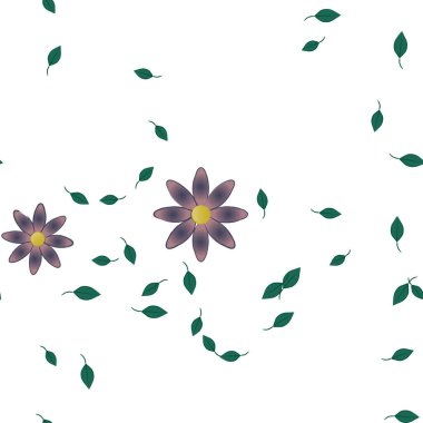 Basit çiçek ve yeşil yapraklı tasarım kompozisyonu, vektör illüstrasyonu