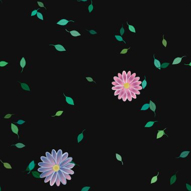 Serbest kompozisyonda yeşil yapraklı çiçekler, vektör illüstrasyonu