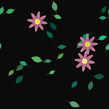 Basit çiçek ve yeşil yapraklı tasarım kompozisyonu, vektör illüstrasyonu