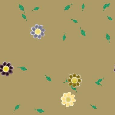 Basit çiçek ve yeşil yapraklı tasarım kompozisyonu, vektör illüstrasyonu