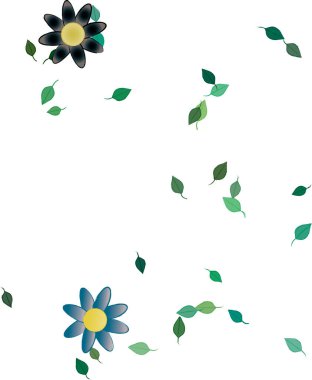 Serbest kompozisyonda yeşil yapraklı çiçekler, vektör illüstrasyonu