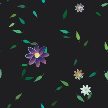 arkaplanda renkli çiçekler ve yeşil yapraklar, vektör illüstrasyonu