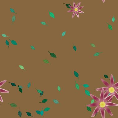 Basit renkli çiçekler ve yeşil yapraklı vektör şablonu