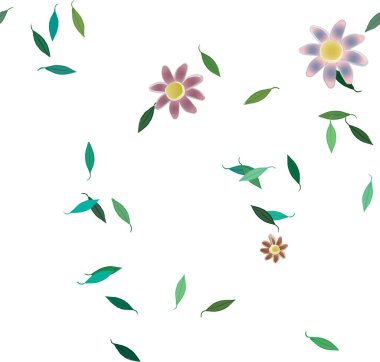 Basit çiçek ve yeşil yapraklı tasarım kompozisyonu, vektör illüstrasyonu