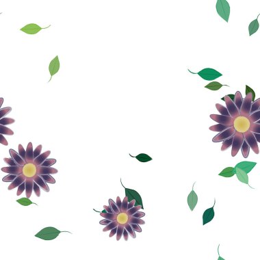 Basit renkli çiçekler ve yeşil yapraklı vektör şablonu