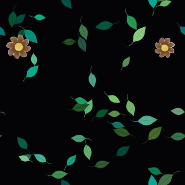 Basit çiçek ve yeşil yapraklı tasarım kompozisyonu, vektör illüstrasyonu