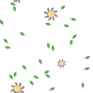 Basit çiçek ve yeşil yapraklı tasarım kompozisyonu, vektör illüstrasyonu