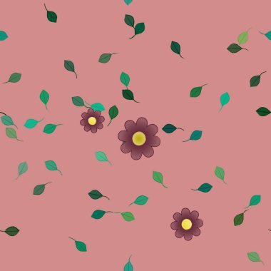 Basit renkli çiçekler ve yeşil yapraklı vektör şablonu