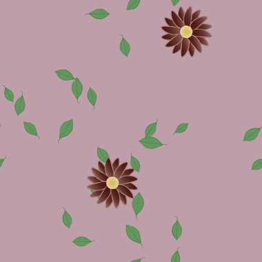 Basit renkli çiçekler ve yeşil yapraklı vektör şablonu