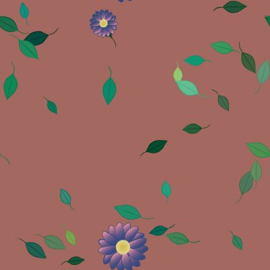 Serbest kompozisyonda yeşil yapraklı çiçekler, vektör illüstrasyonu