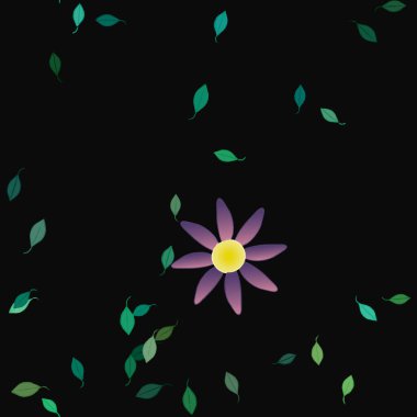 Basit renkli çiçekler ve yeşil yapraklı vektör şablonu