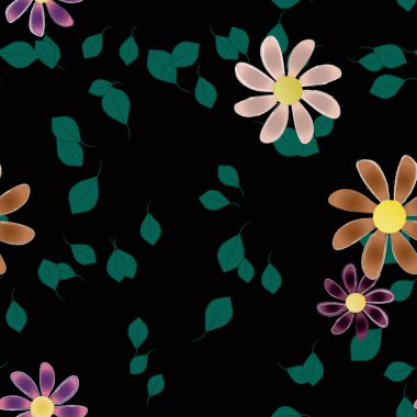 Basit renkli çiçekler ve yeşil yapraklı vektör şablonu