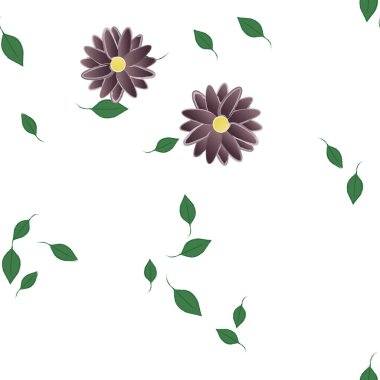 Basit çiçek ve yeşil yapraklı tasarım kompozisyonu, vektör illüstrasyonu