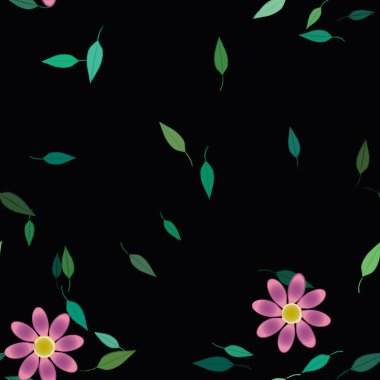 Basit renkli çiçekler ve yeşil yapraklı vektör şablonu