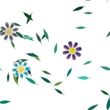 Serbest kompozisyonda yeşil yapraklı çiçekler, vektör illüstrasyonu