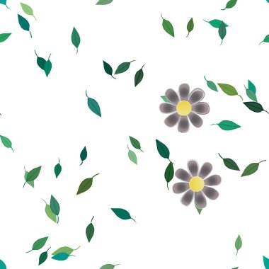 Serbest kompozisyonda yeşil yapraklı çiçekler, vektör illüstrasyonu