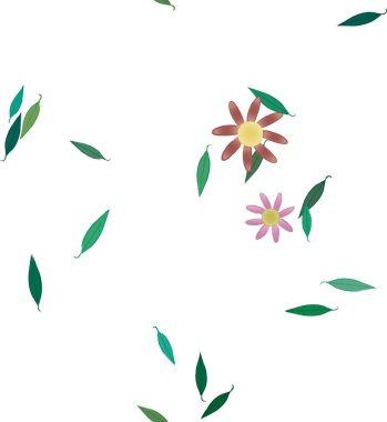 Basit çiçek ve yeşil yapraklı tasarım kompozisyonu, vektör illüstrasyonu