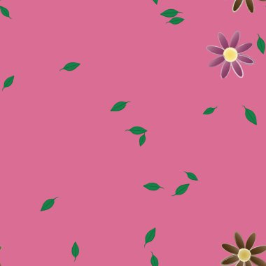 Basit çiçek ve yeşil yapraklı tasarım kompozisyonu, vektör illüstrasyonu