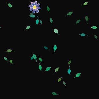 Basit renkli çiçekler ve yeşil yapraklı vektör şablonu