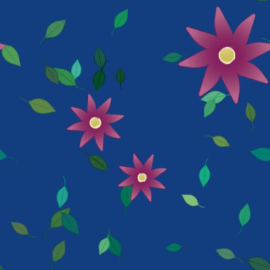 Basit renkli çiçekler ve yeşil yapraklı vektör şablonu