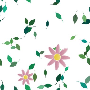 arkaplanda renkli çiçekler ve yeşil yapraklar, vektör illüstrasyonu