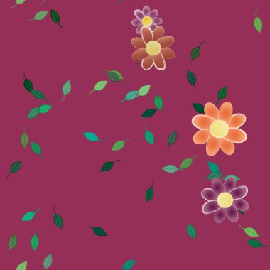 Basit çiçek ve yeşil yapraklı tasarım kompozisyonu, vektör illüstrasyonu