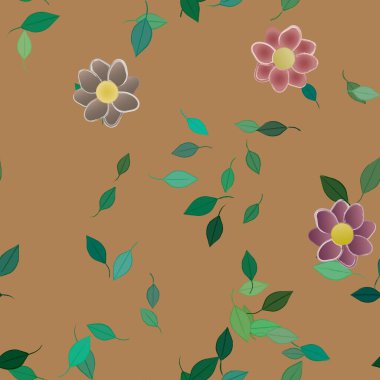 Serbest kompozisyonda yeşil yapraklı çiçekler, vektör illüstrasyonu