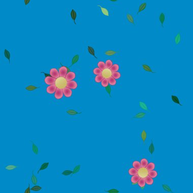 Serbest kompozisyonda yeşil yapraklı çiçekler, vektör illüstrasyonu