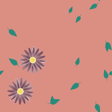 arkaplanda renkli çiçekler ve yeşil yapraklar, vektör illüstrasyonu