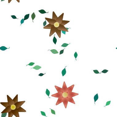 Basit renkli çiçekler ve yeşil yapraklı vektör şablonu