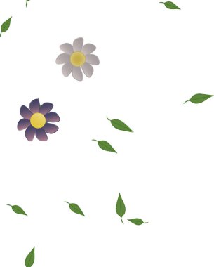 basit renkli çiçekleri olan serbest kompozisyon ve duvar kağıdı için yeşil yapraklar, vektör illüstrasyonu