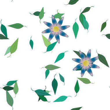 Basit çiçek ve yeşil yapraklı tasarım kompozisyonu, vektör illüstrasyonu