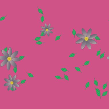 arkaplanda renkli çiçekler ve yeşil yapraklar, vektör illüstrasyonu