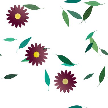 Basit renkli çiçekler ve yeşil yapraklı vektör şablonu