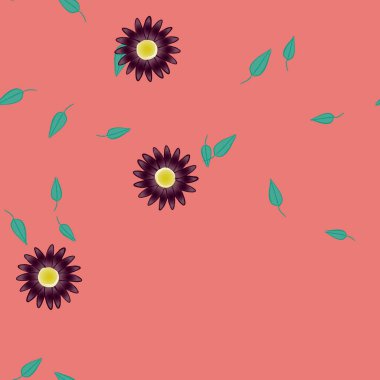 arkaplanda renkli çiçekler ve yeşil yapraklar, vektör illüstrasyonu