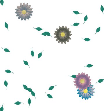 Basit renkli çiçekler ve yeşil yapraklı vektör şablonu