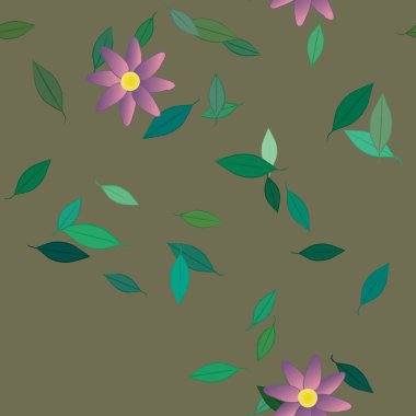 Serbest kompozisyonda yeşil yapraklı çiçekler, vektör illüstrasyonu