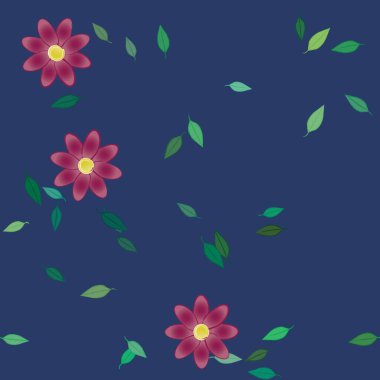 Basit renkli çiçekler ve yeşil yapraklı vektör şablonu