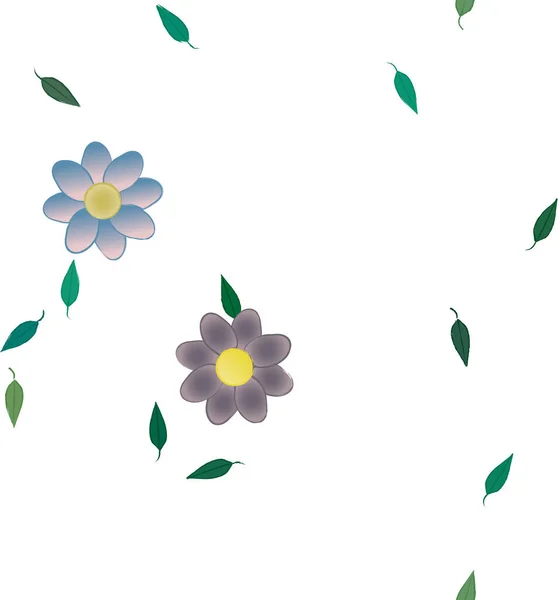 Hermosa Composición Con Flores Colores Simples Hojas Verdes Fondo Ilustración — Vector de stock