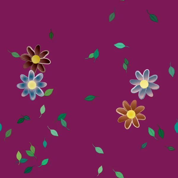 Composición Diseño Con Flores Simples Hojas Verdes Ilustración Vectorial — Vector de stock