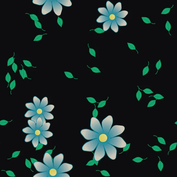 Plantilla Vector Con Flores Coloridas Simples Hojas Verdes — Vector de stock