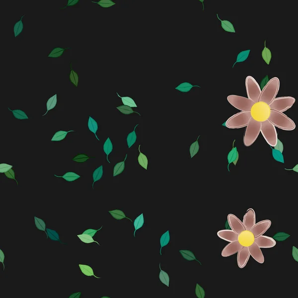 Composición Diseño Con Flores Simples Hojas Verdes Ilustración Vectorial — Archivo Imágenes Vectoriales