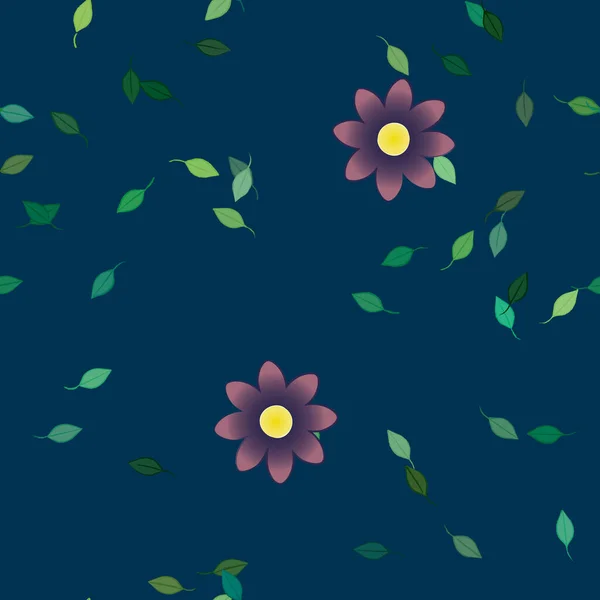 Projekt Kompozycja Prostych Kwiatów Zielonych Liści Wektor Ilustracja — Wektor stockowy