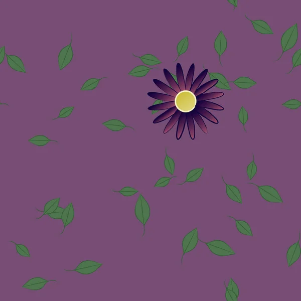 Composição Bonita Com Flores Coloridas Simples Folhas Verdes Fundo Ilustração — Vetor de Stock