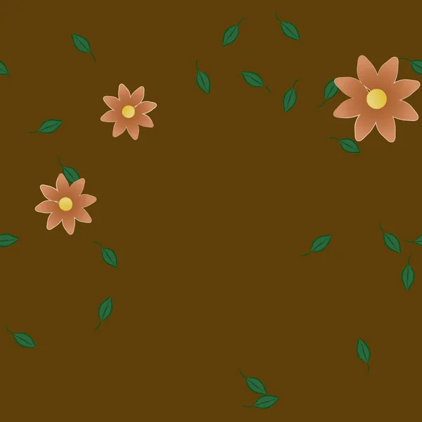 Fleurs Simples Avec Des Feuilles Vertes Composition Libre Illustration Vectorielle — Image vectorielle