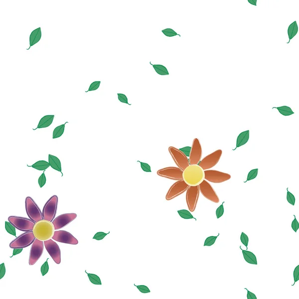 Composição Livre Com Flores Coloridas Simples Folhas Verdes Para Papel — Vetor de Stock